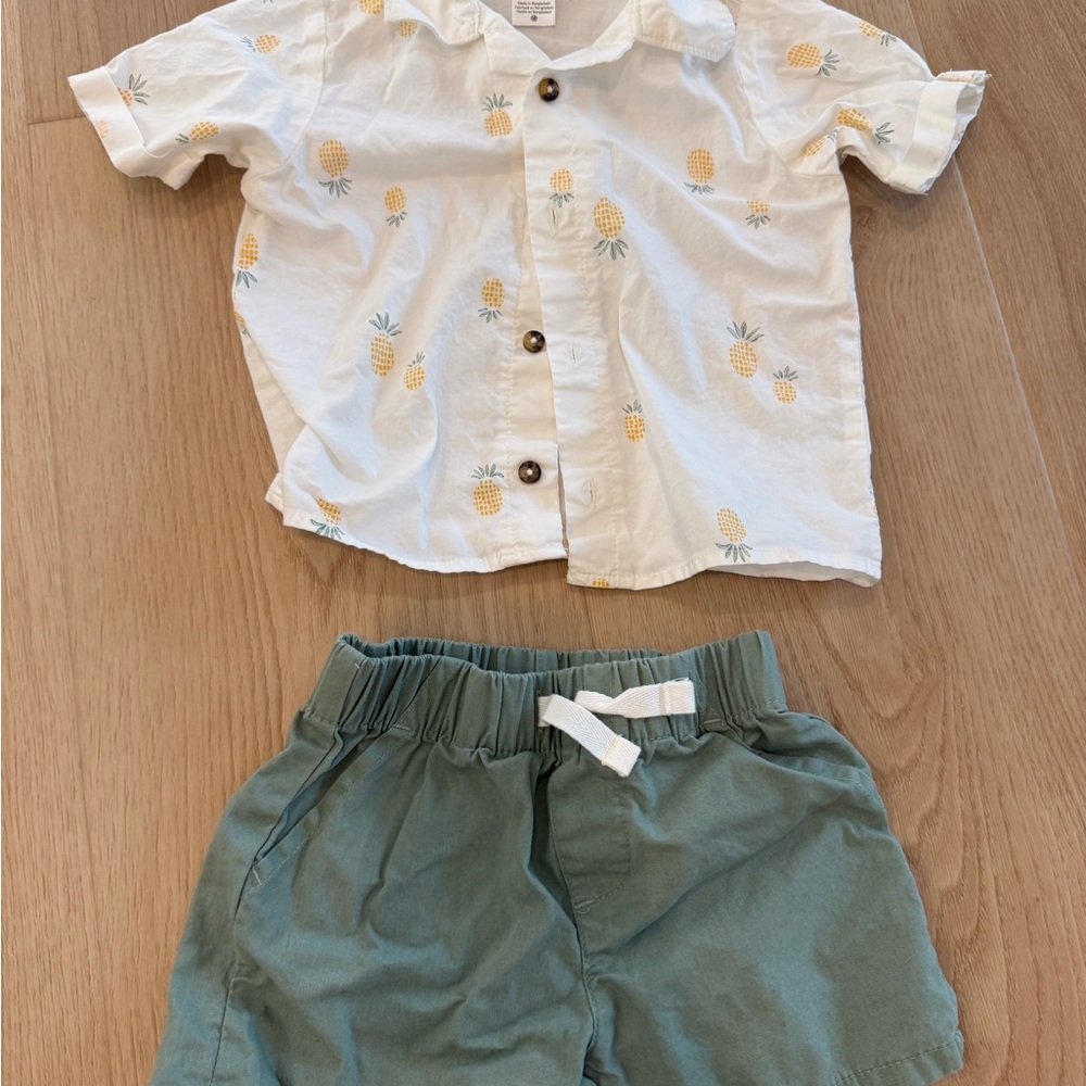 Boys Pineapple Short Sleeve Shirt & Green Shorts Set